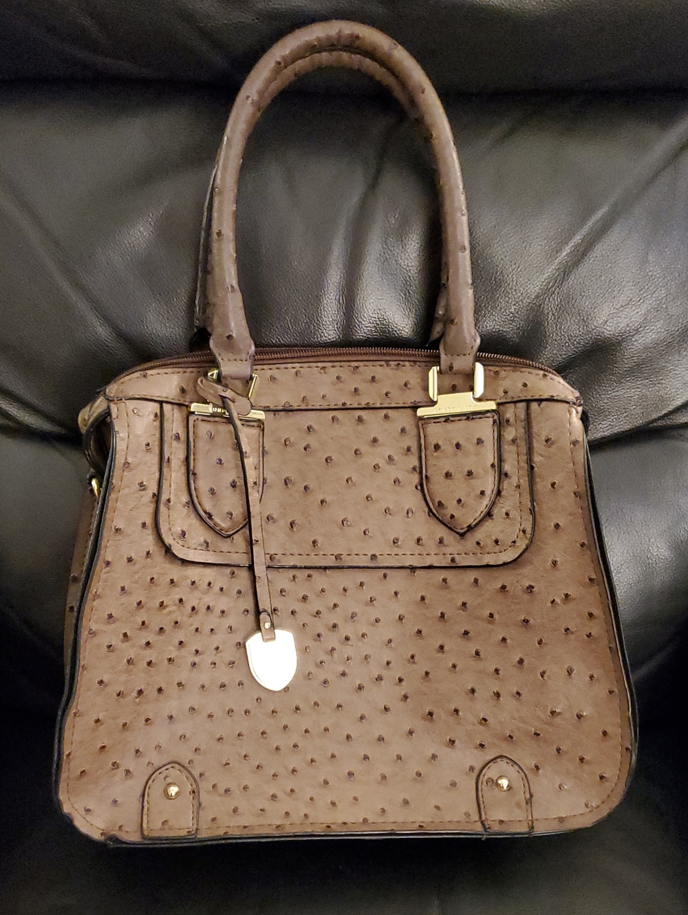 LONDON FOG Faux Ostrich Leather Brown Hand Bag Pursse